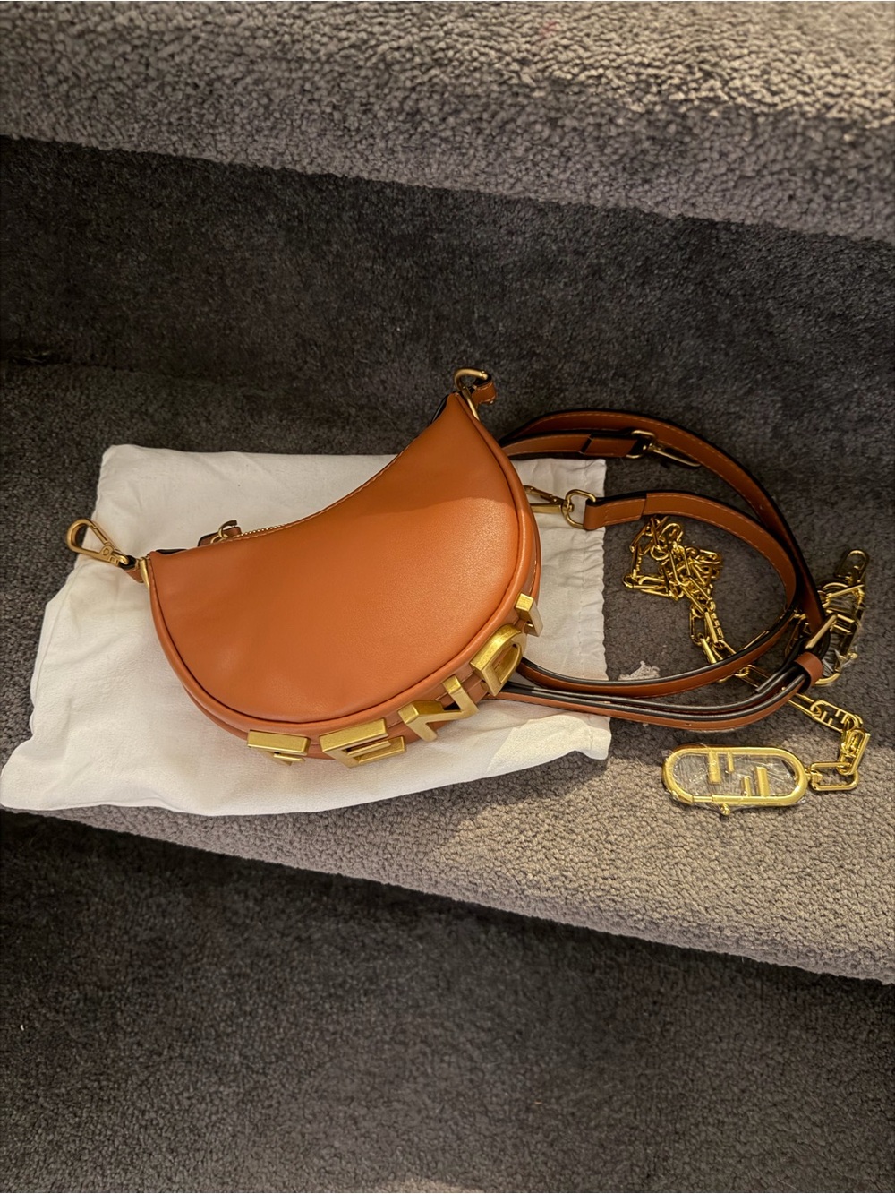 Small half moon purse chain and regular straps camel/cognac brown NEW makeOffers